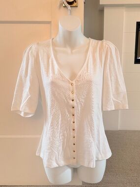 NATION Ltd. For ANTHROPOLOGIE Darling White Cotton Flutter Sleeve Top L NWT $190
